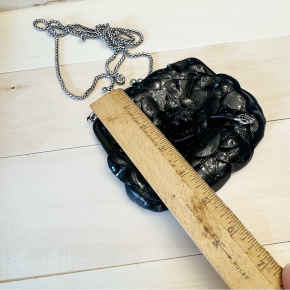 Brighton Black Flower Crossbody Purse Bag Silver Tone Chain - Picture 11 of 13